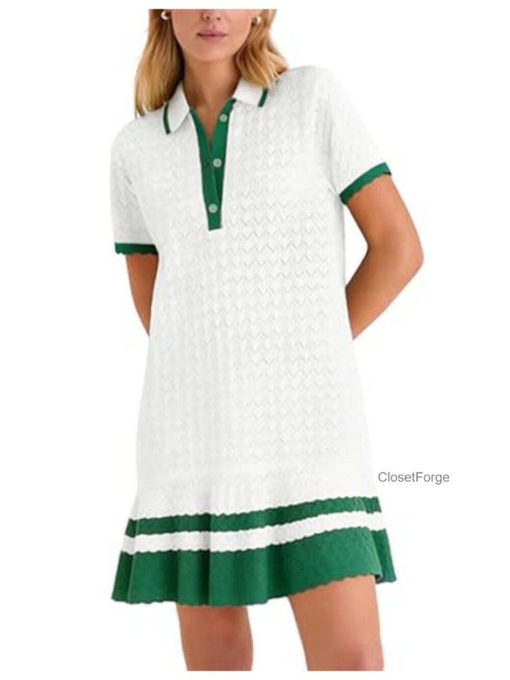 Women's Crochet Hollow Knit Golf Dress Mini Summer V-Neck Short Sleeve Tennis